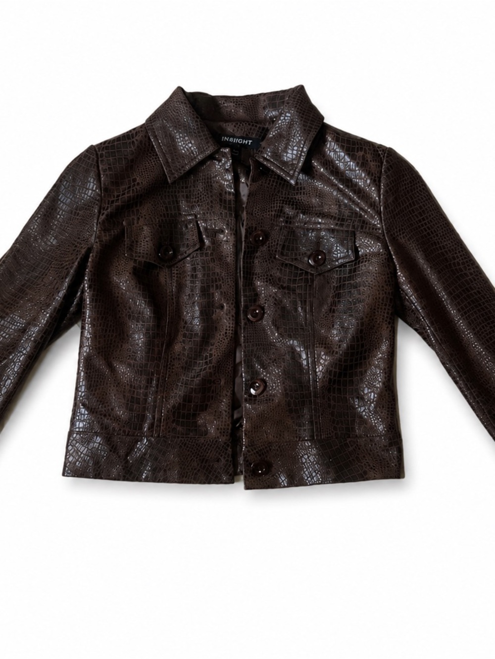 Insight Dark Brown Croc-Embossed Bomber Jacket